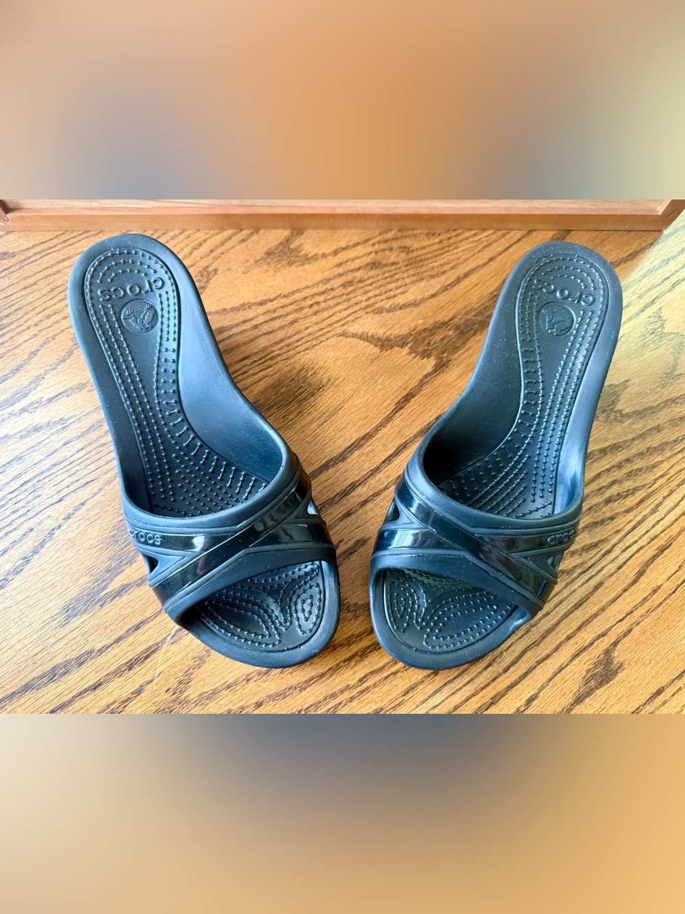 Crocs Women's Black Wedge Heel Summer Slide Sandals, great condition size 7 - Picture 4 of 9